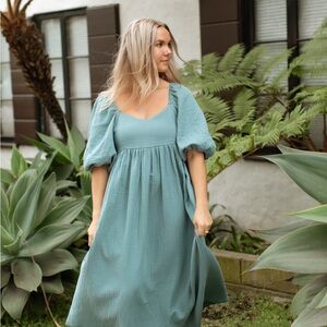Carly Jean Los Angeles blue Puff Sleeve Maxi Dress